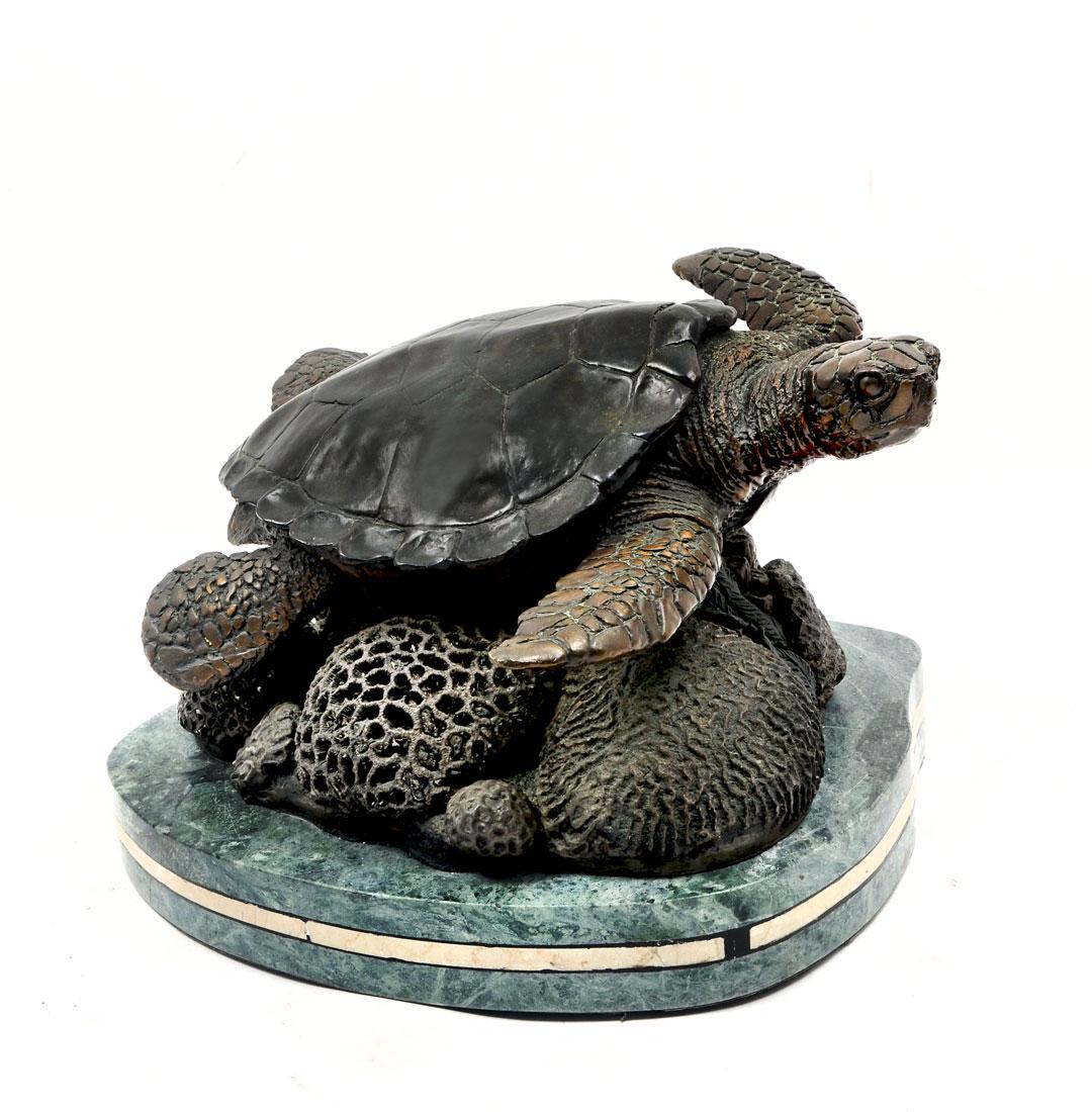 HEAVY BRONZE SCULPTURE SEA TURTLE BY SHELTON
