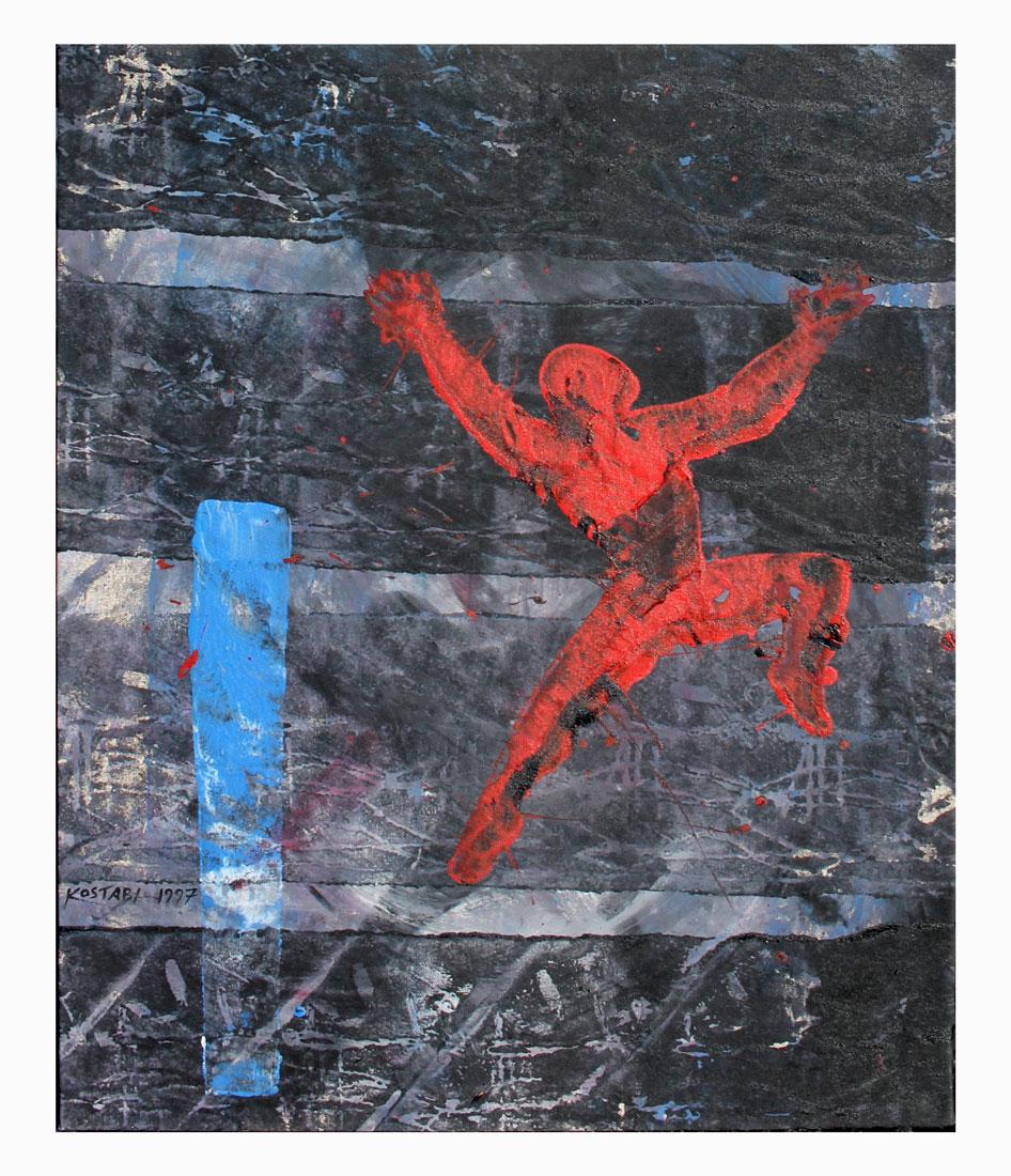 MARK KOSTABI PAINTING ''ARMOUR CLAD'': KOSTABI, Mark, (American, 1960- ): ''Armour Clad'', Oil/Canvas, sight size is 36'' x 30'', signed lower left and dated 1997, signed, titled and dated verso, unframed.