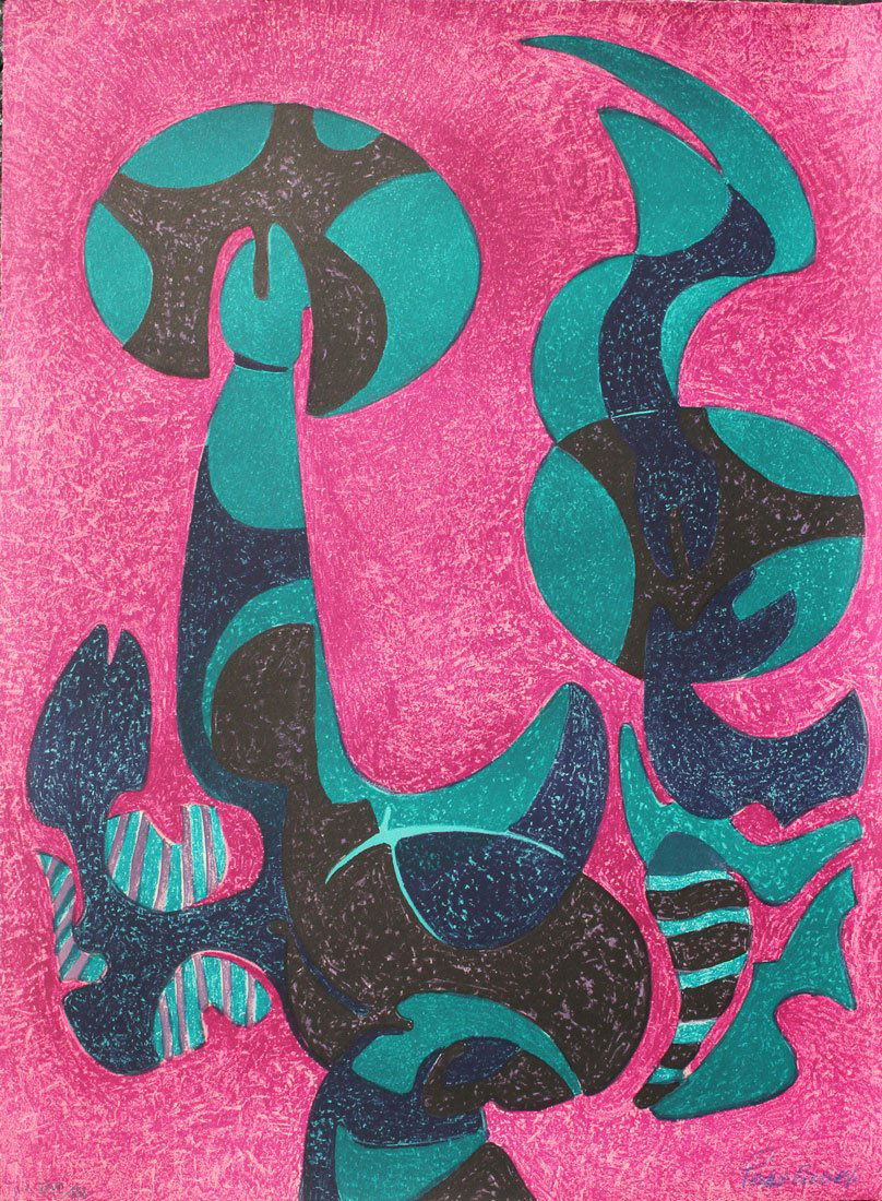 PEDRO CORONEL LITHOGRAPH: CORONEL, Pedro, (Mexican, 1923-1985): Abstract Composition, Colored Lithograph, 30" x 22", signed lower right and numbered lower left 27 of 30, unframed.