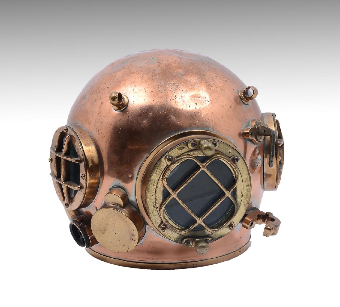 A.J. MORSE DIVING BONNET: A.J. MORSE DIVING BONNET: This diving bonnet was made by A.J. Morse of Boston Massachusetts. It's a commercial 3-light neck feed with gasket, original speaker wire, and 3 viewing ports.