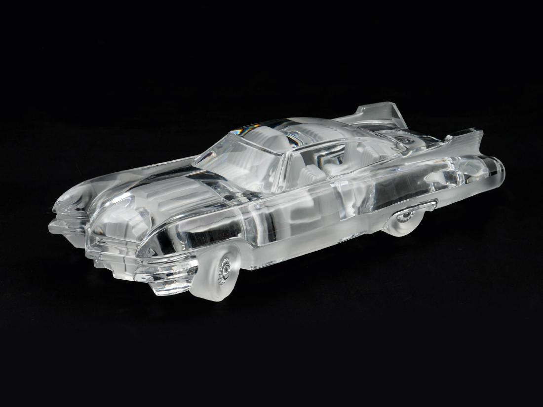 LARGE DAUM NANCY CRYSTAL CADILLAC: LARGE DAUM NANCY CRYSTAL CADILLAC: Daum Nancy crystal Cadillac, Eldorado with satin finish. Approx. 4'' h x 16.5'' l x 6.5'' w.