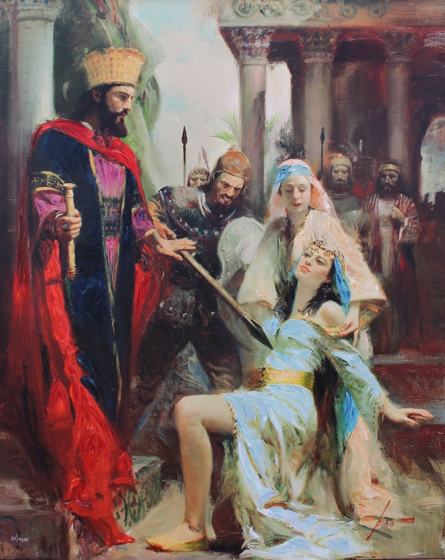 GIUSEPPE PINO "ESTHER" PAINTING: PINO, Giuseppe, (Italian, 1939-2010): "Esther", Giclee/Canvas, image size is 40" x 32", signed lower right, frame measures 44" x 36", edition number 95 A.P.