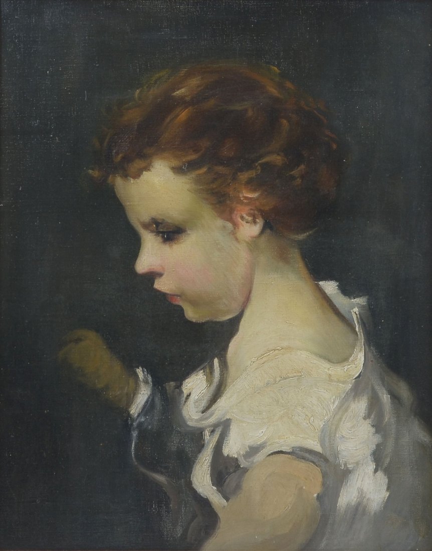 JOSE SANZ PORTRAIT PAINTING OF AN INFANT: SANZ, Jose, (Spanish, 1885-1929): Portrait Painting of an Infant, Oil/Canvas, 20" x 16", signed on the canvas verso, framed 27" x 23".