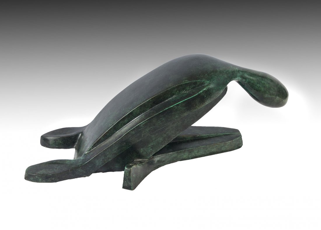 LARGE VICTOR SALMONES BRONZE: SALMONES, Victor, (Mexican, 1937-1989): Kneeling Figural Form, Patinated Bronze, 11" h. x 24" w. x 12" d., signed and marked P/A (Artist Proof).