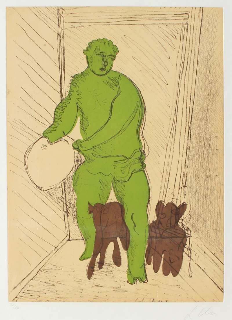SANDRO CHIA ''GREEN MAN'' INTAGLIO: CHIA, Sandro, (Italian, 1946-): ''Green Man'', 3 color Aquatint Intaglio, 34.875'' x 25.875'', signed lower right, USF Graphicstudio blindstamp, numbered lower left 32/50, framed, 37.25'' x 29.25''. C