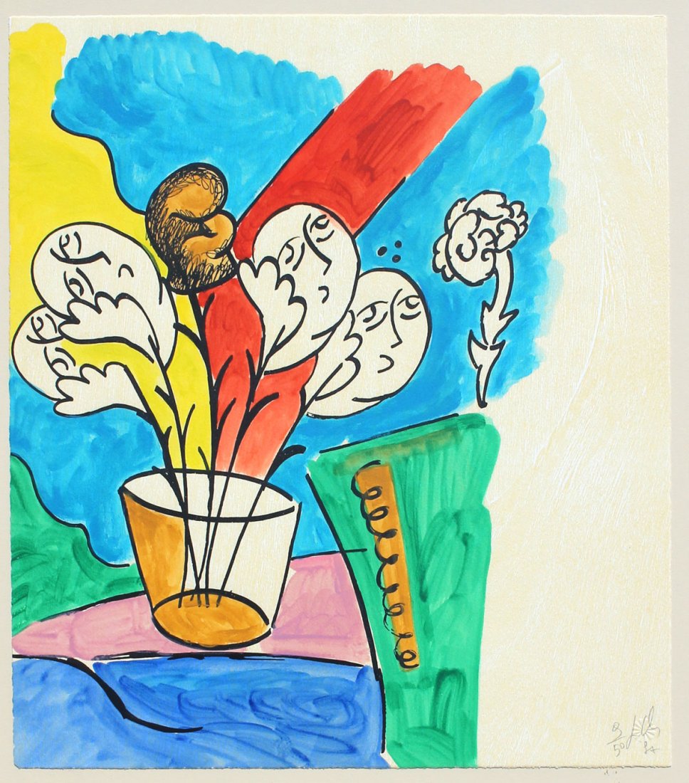 SANDRO CHIA SURPRISING NOVEL PRINT USF: CHIA, Sandro, (Italian, 1946-): ''Chapter 7 from Surprising Novel'', Woodblock and heliorelief with handpainting, 18.5'' x 16.25'', signed and numbered 1/10, USF Graphicstudio blindstamp, framed, 26''