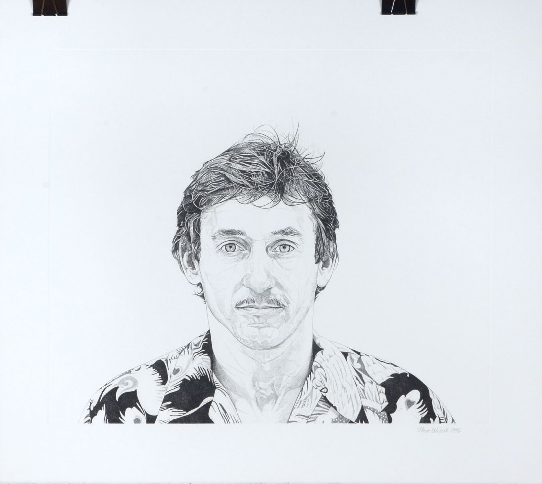 THEO WUJCIK ETCHING ''ED RUSCHA'': WUJCIK, Theo, (American, 1936-2014): ''Ed Ruscha'' 1996, One color stipple etching, 28.25'' x 31.875'', signed lower right and dated 1996, USF Graphicstudio blindstamp, numbered verso XVII/XXX, unfram