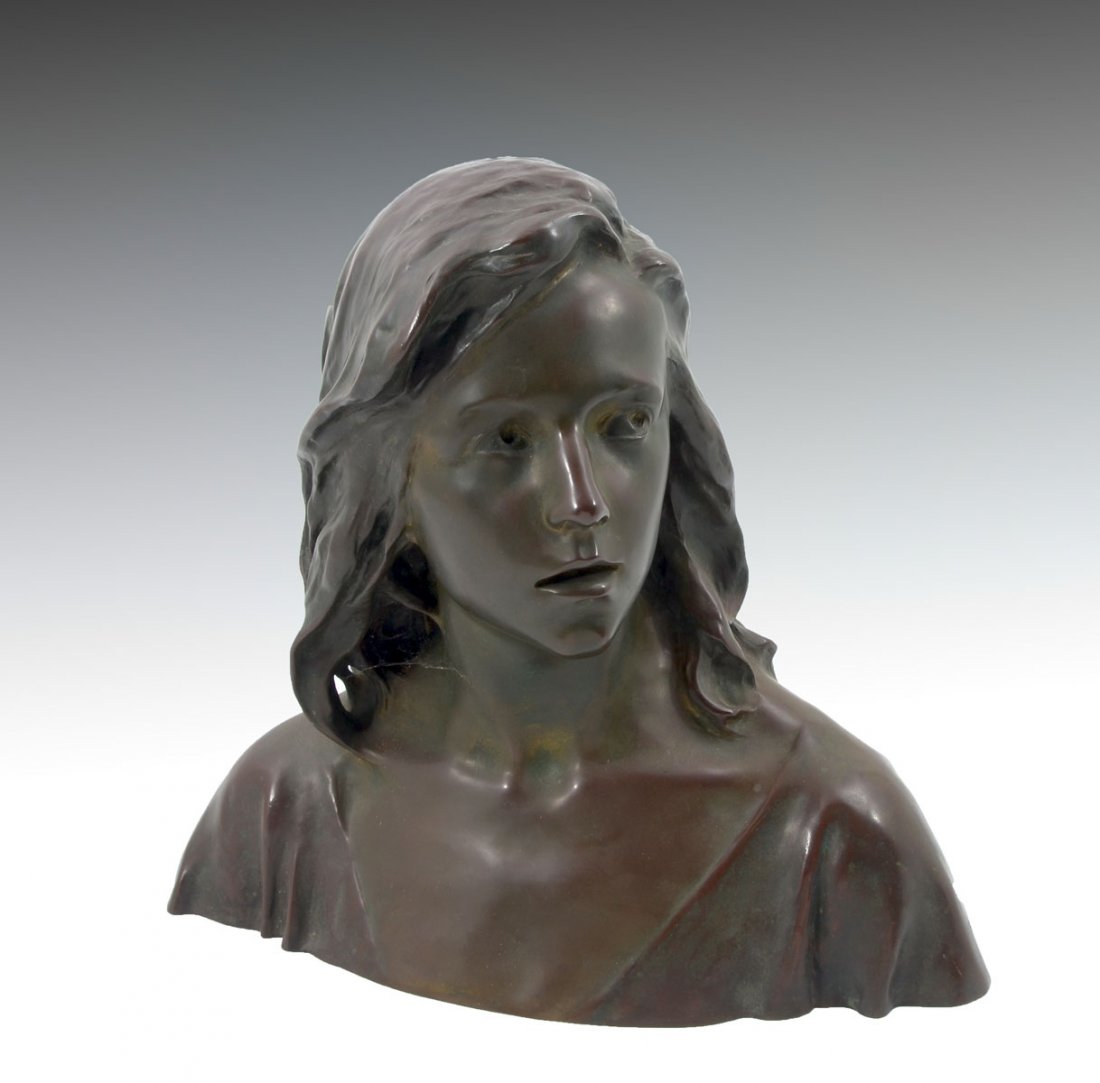 RAOUL LARCHE BRONZE BUST OF A MAIDEN: LARCHE, Raoul Francois, (French, 1860-1912): Bronze Bust of a Young Maiden, 14" in height x 16" in width, signed, has Paris foundry mark and stamped 6404.