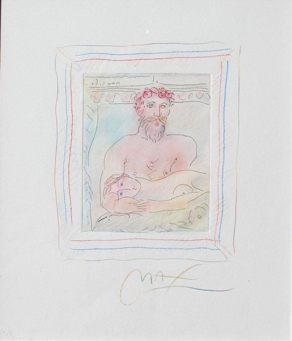 PETER MAX HOMAGE TO PICASSO ETCHING: MAX, Peter, (American, 1937-): ''Homage to Picasso, vol IV'', Color Etching, 21.5'' x 18'', signed in the lower margin, blind stamp lower left, dated 1991, framed, 32.5'' x 29.5'', dedication with vig