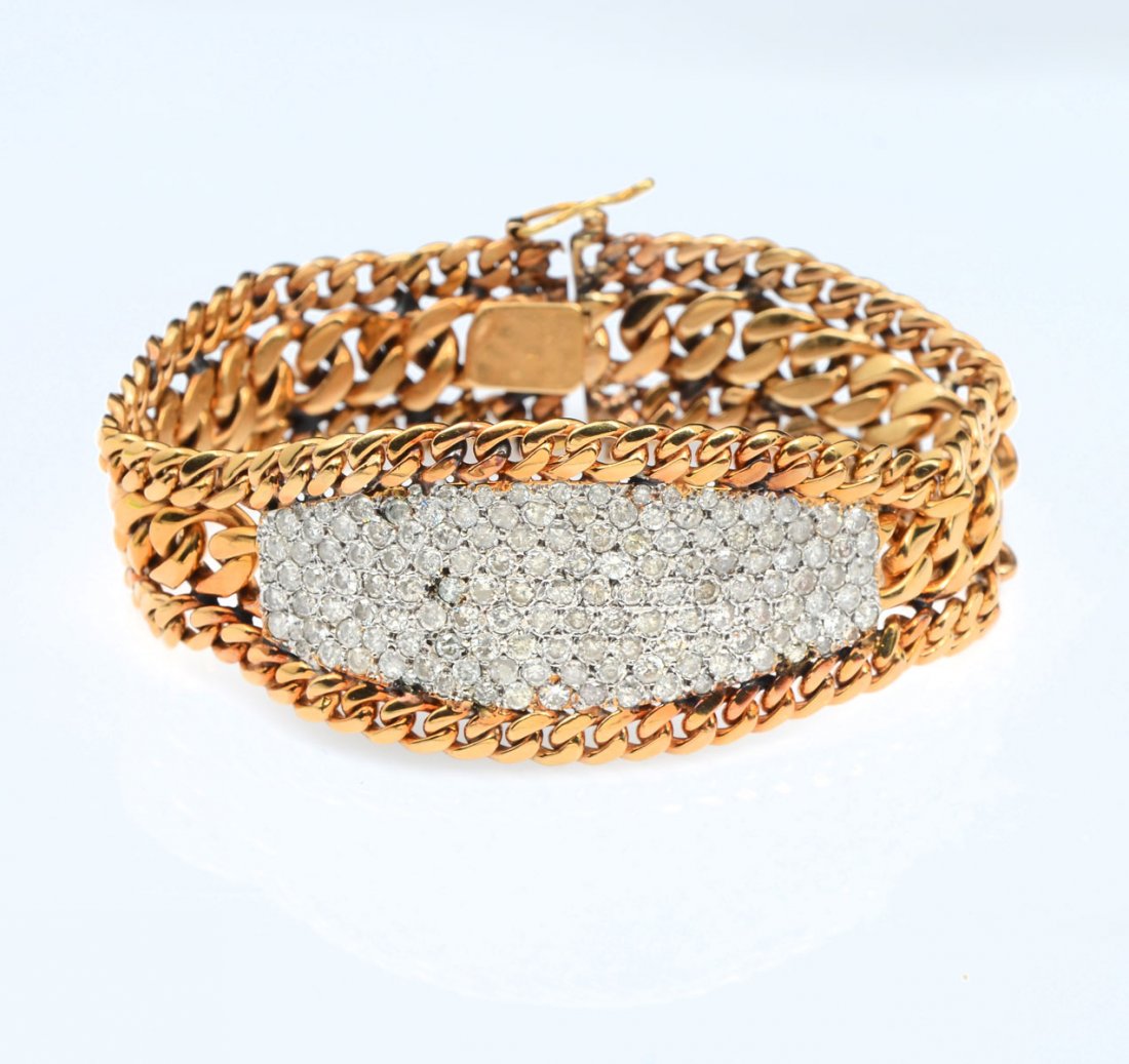 14K 6.50 CTW DIAMOND BRACELET: 14K 6.50 CTW DIAMOND BRACELET: 14K yellow gold bracelet contains 145 round full cut diamonds. WEIGHT: 6.50 Ct. Approx. Rated SI-I1 in clarity and I-J in color. The diamonds are pave set. Weight: 80.6 