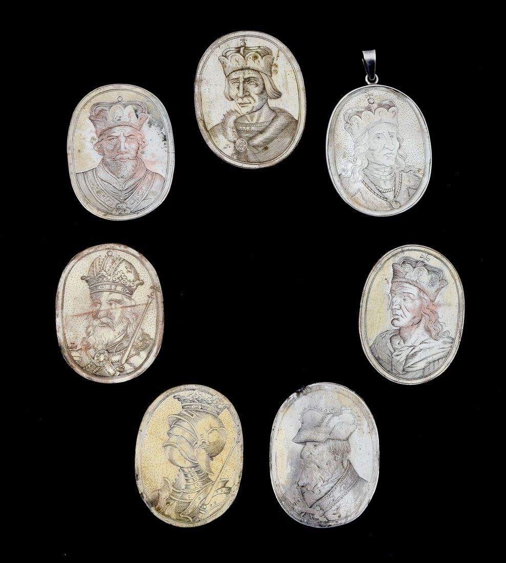 7 SILVER GILT & COPPER KINGS OF BOHEMIA MEDALLIONS: 7 SILVER GILT & COPPER KINGS OF BOHEMIA MEDALLIONS: These medallions were offered by Christies in 1982 and possibly again in 1991. Christie's experts describe the medallions as ''silver-gilt over copp
