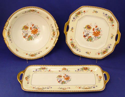 100 pc B & G LIMOGES CHINA SERVICE SUMMERTIME: BERNARDAUD & CO FRENCH LIMOGES SUMMERTIME CHINA SERVICE: 100 pieces to include 12 dinner plates, 12 salad plates, 9 soup bowls, 12 bread plates, 13 bouillon cups with saucers, 13 cups and saucers, a r