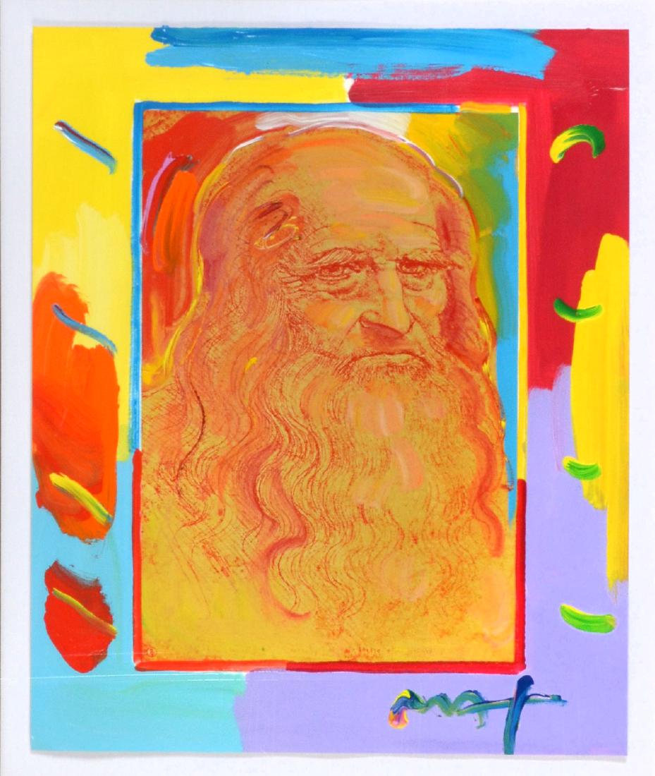 PETER MAX ''MASTERS SUITE: LEONARDO DA VINCI'': MAX, Peter, (German-American, 1937-): "Masters Suite: Leonardo Da Vinci", Mixed Media, image size is 22" x 18", signed lower right, framed 34.50" x 31".