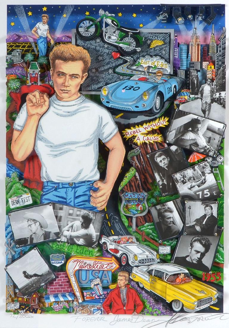 CHARLES FAZZINO ''FOREVER JAMES DEAN'': FAZZINO, Charles, (American, 1955- ): "Forever James Dean", Silkscreen/Serigraph, image size is 18.75" x 13", pencil signed lower right and numbered 72 of 300 DX lower left, framed 27.50" x 21.50".