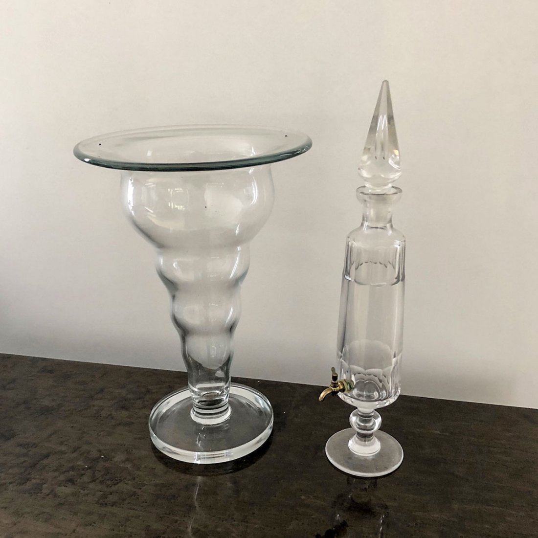 2 PC. VAL ST. LAMBERT & BLOCK CRYSTAL: 2 PC. VAL ST. LAMBERT & BLOCK CRYSTAL: Comprising 1-large Block crystal vase having a heavy flared rim and curvaceous tapering body attached to thick round base. Acid etched signature on underside of 