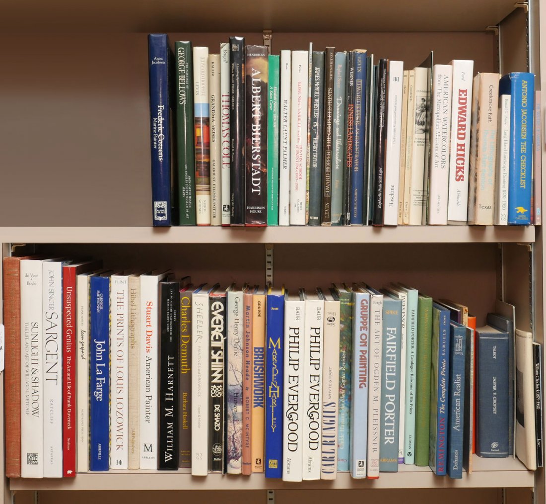 LARGE LOT OF AMERICAN ART REFERENCE BOOKS: LARGE LOT OF AMERICAN ART REFERENCE BOOKS: Comprised of 53 reference books of American art. Some titles included are; "Grandma Moses", "American Watercolors from the Metropolitan Museum of Art", & "Ma