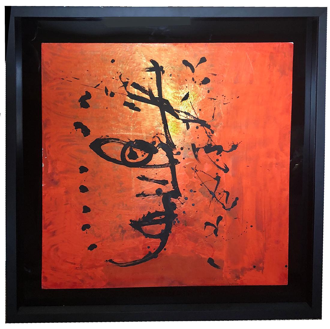 JAMALI PORTRAIT PAINTING: JAMALI, (Pakistani, 1944- ): Abstract Portrait, Oil/Canvas, 38" x 38", framed 49" x 48.50".