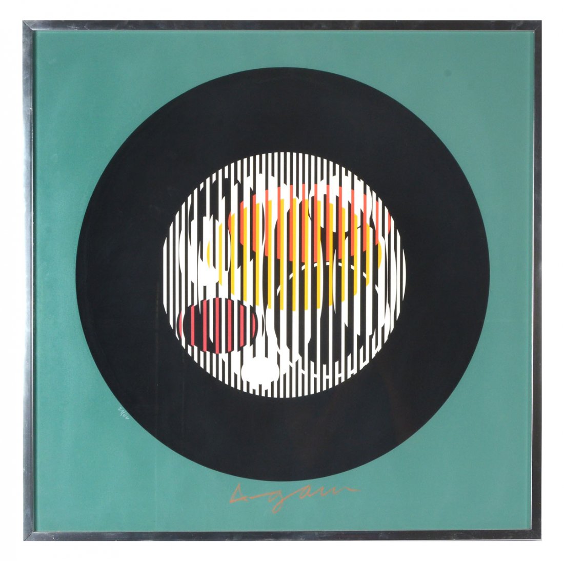 YAACOV AGAM GEOMETRIC POP ART SERIGRAPH: AGAM, Yaacov, (Israeli, 1928 -): Pop Art Geometric Composition, Serigraph, sight size is 29.50" x 29.50", signed in the lower margin and numbered 29 of 66, modern metal frame is 31.25" x 31.25".