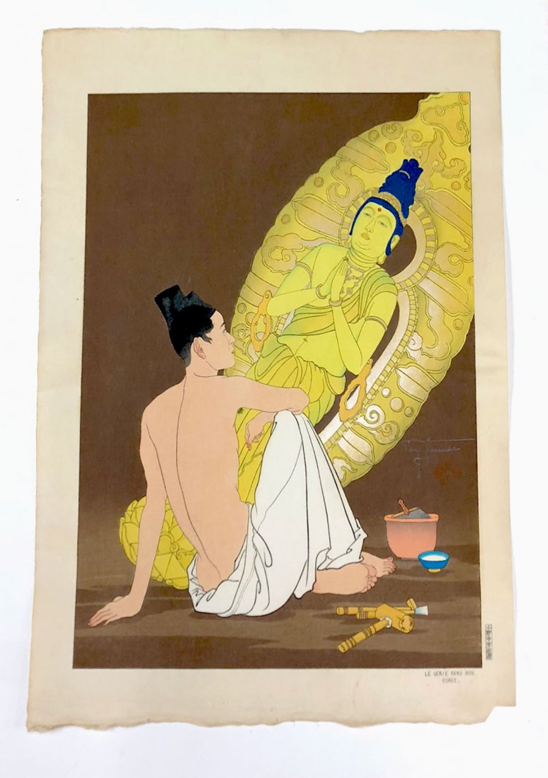 PAUL JACOULET WOODBLOCK: JACOULET, Paul, (French, 1902-1960): "Le Genie Sans Nom", Woodblock, 18.75" x 14" with margins, pencil signed lower right, with kento notch, numbered 116/350, unframed.
