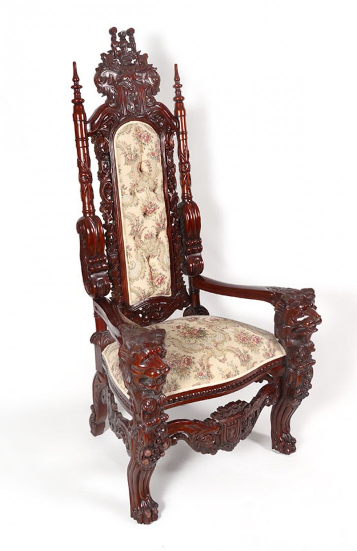 LARGE CONTEMPORARY CARVED THRONE CHAIR