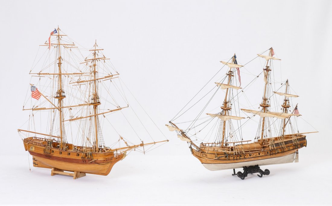 2 AMERICAN TALL SHIP MODELS BY JOACHIM DZIERZENGA: 2 AMERICAN TALL SHIP MODELS BY JOACHIM DZIERZENGA: 2 American model ships built by Joachim Dzierzenga with great detail. Extensive rigging work. Approx. 22.5" h x 27" l x 4.25" w.