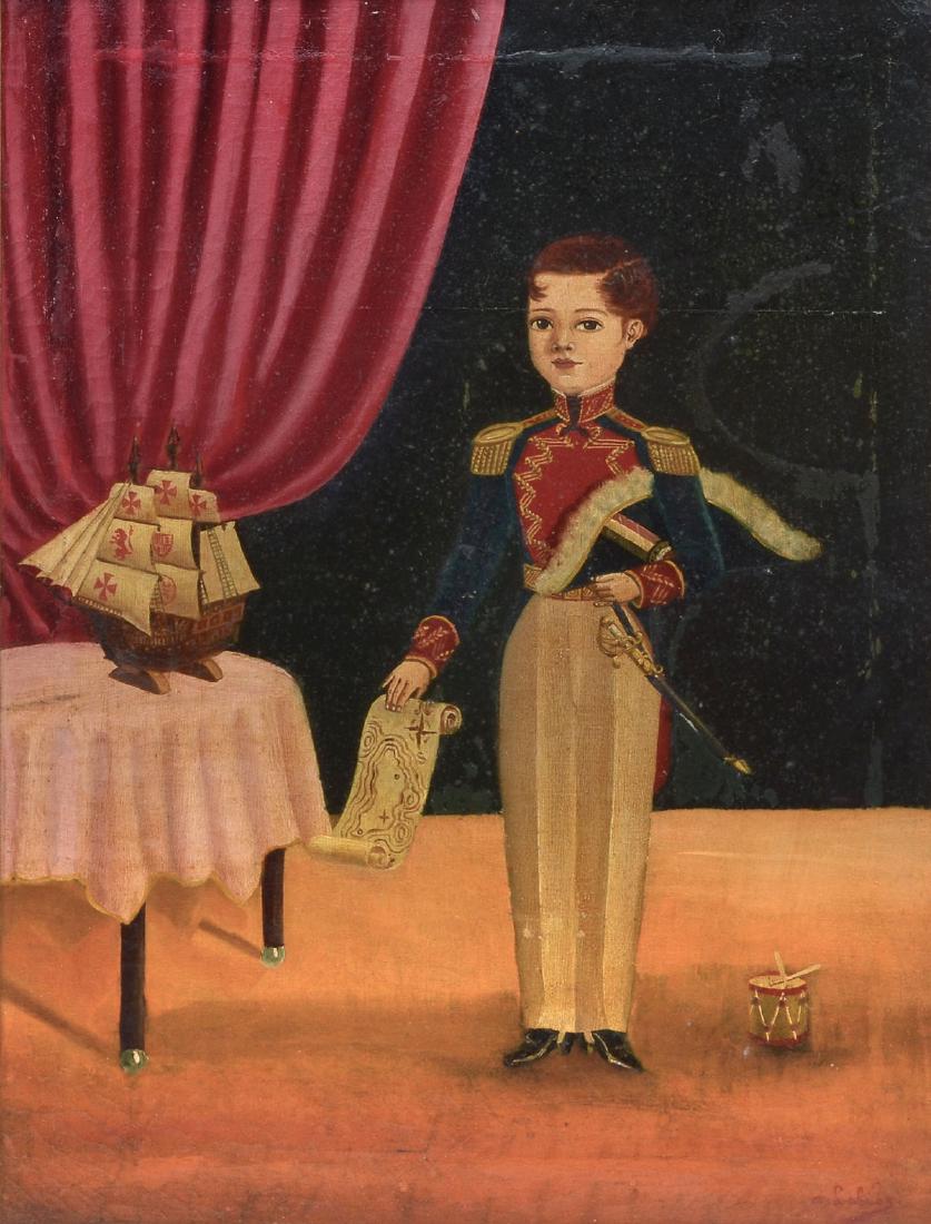 AGAPITO LABIOS PAINTING YOUNG MILITARY MAN: LABIOS, Agapito, (Mexican, 1898-1996): Portrait Painting of a Child Dressed as a Military Officer, in an interior, Oil/Canvas, 23.50" x 18", signed lower right, framed 26.50" x 21.50".