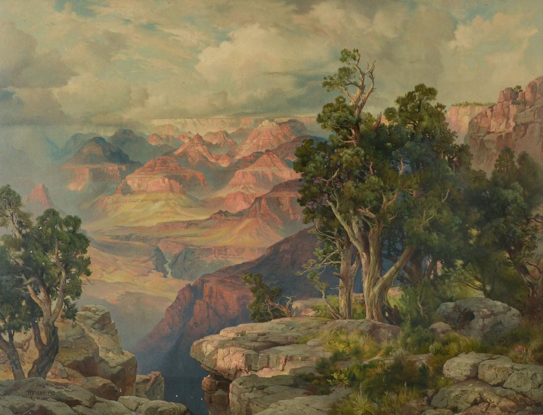 THOMAS MORAN GRAND CANYON CHROMOLITHOGRAPH: THOMAS MORAN GRAND CANYON CHROMOLITHOGRAPH: Period Chromolithograph, sight size 26" x 34.50", framed 32" x 40.50".