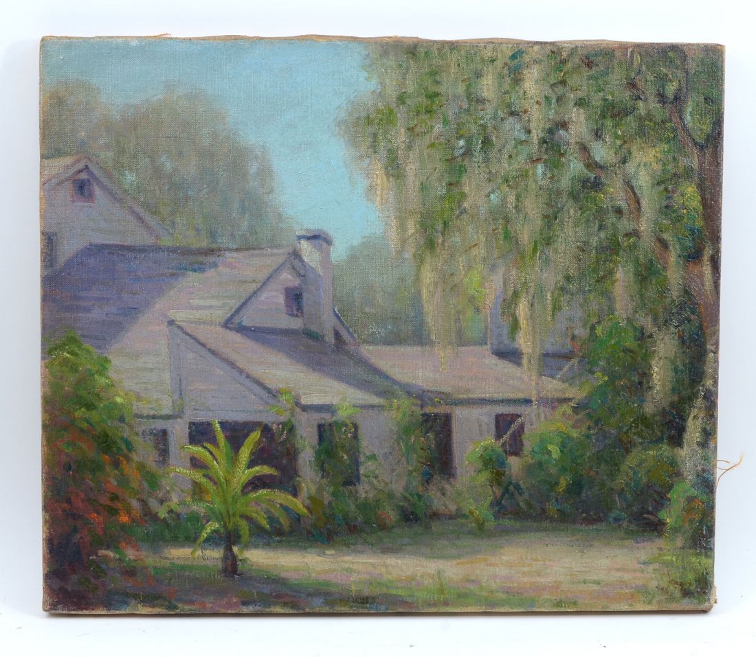 RUTH BESSIRE HOMESTEAD PAINTING: RUTH BESSIRE HOMESTEAD PAINTING: Oil/Canvas, 17.25" x 20.25", unframed, inscribed on the stretcher verso.