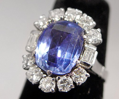 6.65 CT SAPPHIRE W/ DIAMONDS 18k WHITE GOLD RING  - 2
