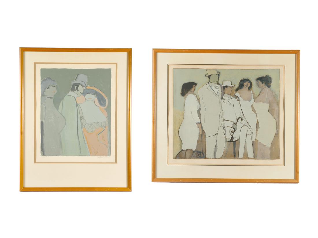 2 DAVID SCHNEUER LITHOGRAPHS: SCHNEUER , David, (Austro-Hungarian, 1905-1987): 1) Gentleman with Two Women, Lithograph, sight size is 22" x 18", pencil signed lower right, numbered 165 of 190 lower left, framed 32.50" x 25". 2) In