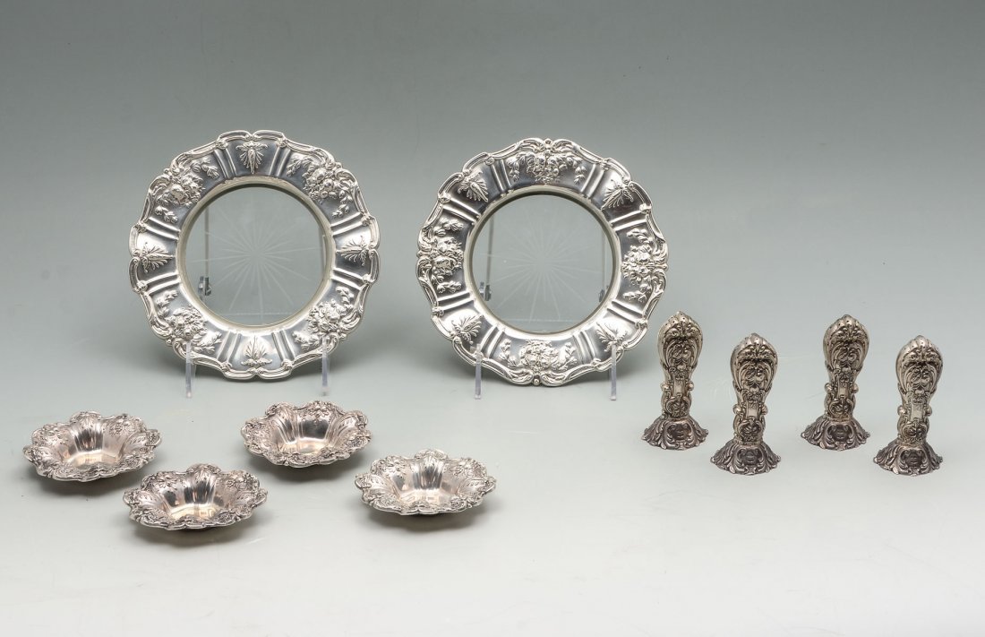 10 PC. REED & BARTON "FRANCIS I" STERLING COLLECTION: 10 PC. REED & BARTON "FRANCIS I" STERLING COLLECTION: Approx. 16.23 Troy ounces. Comprising 4 Salt & Pepper shakers, 4 Lemon dishes, & 2 glass bottom Nut dishes. All were made by Reed & Barton and are