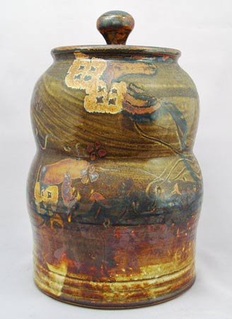 JOHN GLICK PLUM TREE COVERED JAR CANNISTER