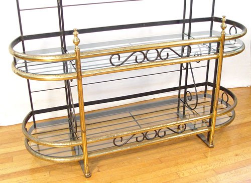 7 FEET TALL BLACK IRON AND BRASS BAKER'S RACK - 4