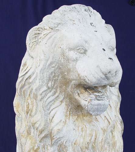 GRAND PAIR OF OLD CONCRETE GUARD LIONS - 2