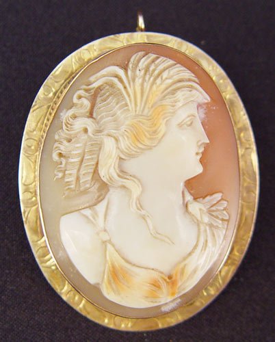 2 ESTATE CAMEO BROOCH 14K PENDANT shell & lava - 2
