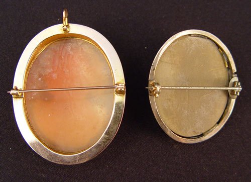 2 ESTATE CAMEO BROOCH 14K PENDANT shell & lava - 3