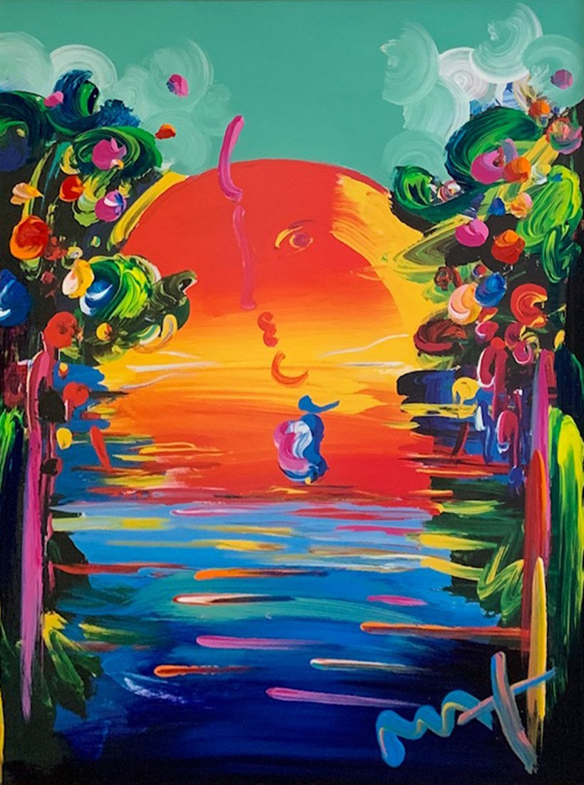 PETER MAX "A BETTER WORLD III" MIXED MEDIA: MAX, Peter, (German, 1937): "A Better World III", Mixed Media, sight size is 23" x 17", framed, 38" x 32". Appraisal in front office.