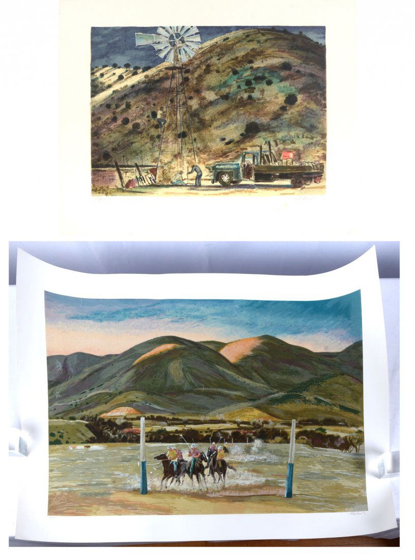 2 PETER HURD LITHOGRAPHS: HURD, Peter, (American, 1904-1984): 2 Piece Lithograph Lot to Include: 1) A Polo Match, 31.75" x 43.675" with margins, pencil signed lower right, numbered 83/250 Circle Galleries blind stamp lower lef