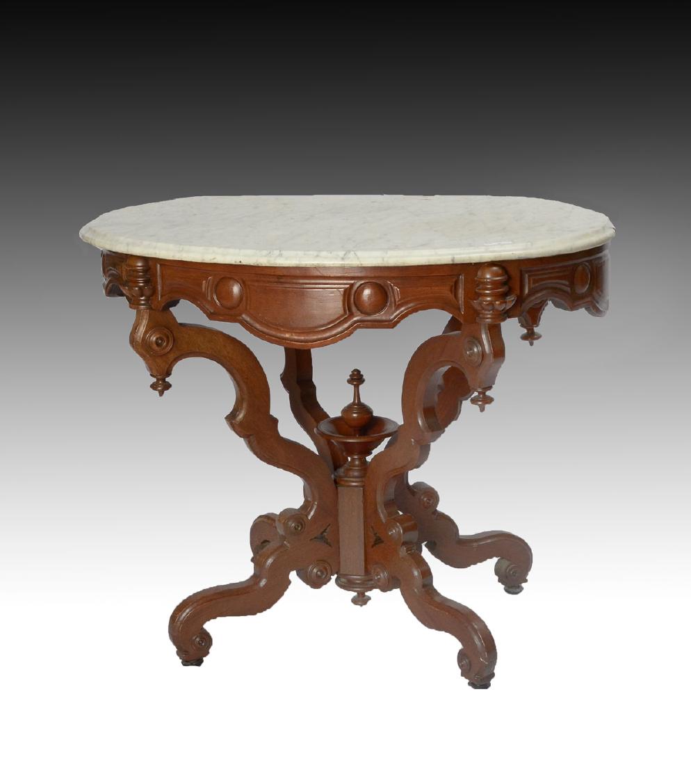 OVAL MARBLE TOP MIDVICTORIAN PARLOR TABLE