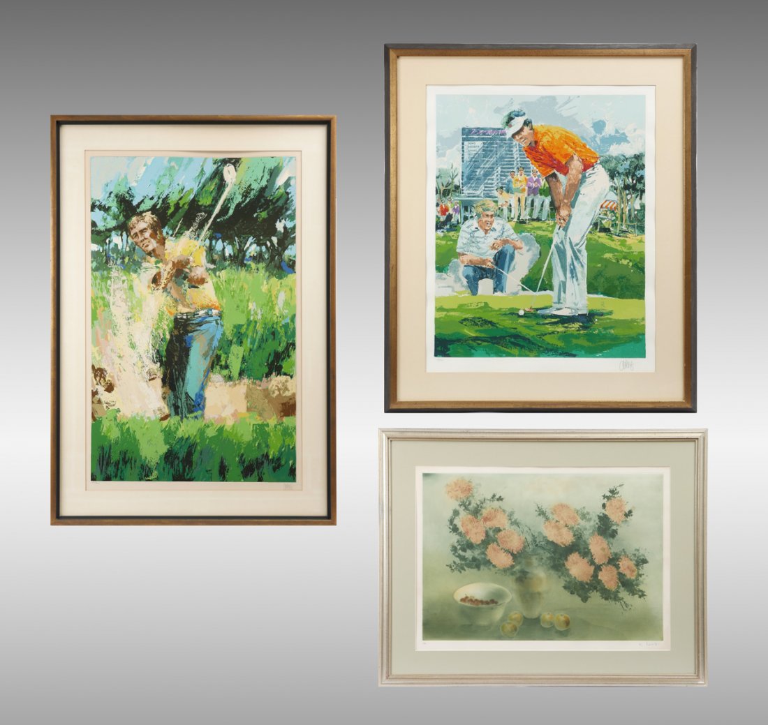 3 PIECE PRINT LOT WAYLAND MOORE AND KAIKO MOTI: 3 PIECE PRINT LOT WAYLAND MOORE AND KAIKO MOTI: 1) Wayland Moore, Lining Up the Putt, Serigraph, sight size 32.50" x 26", signed lower right, numbered 64/300 lower left, framed 42" x 35". 2) Wayland M