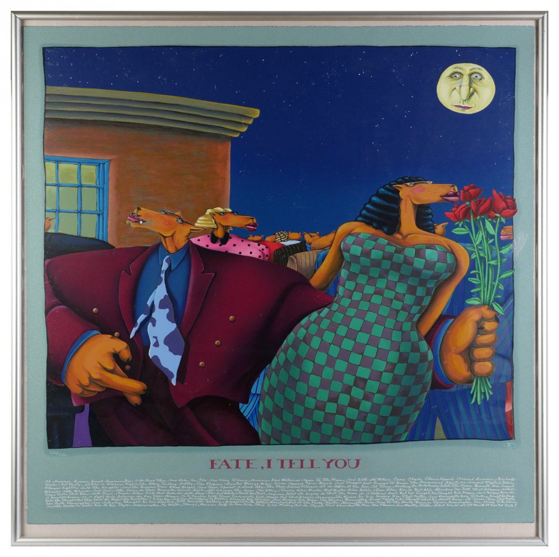 LARGE MARKUS PIERSON SERIGRAPH "FATE, I TELL YOU": PIERSON, Markus, (American, 1961): "Fate I Tell You", Serigraph, 44" x 43.50", signed lower right, numbered 226/350 lower left, float mounted in frame 47" x 45.50".