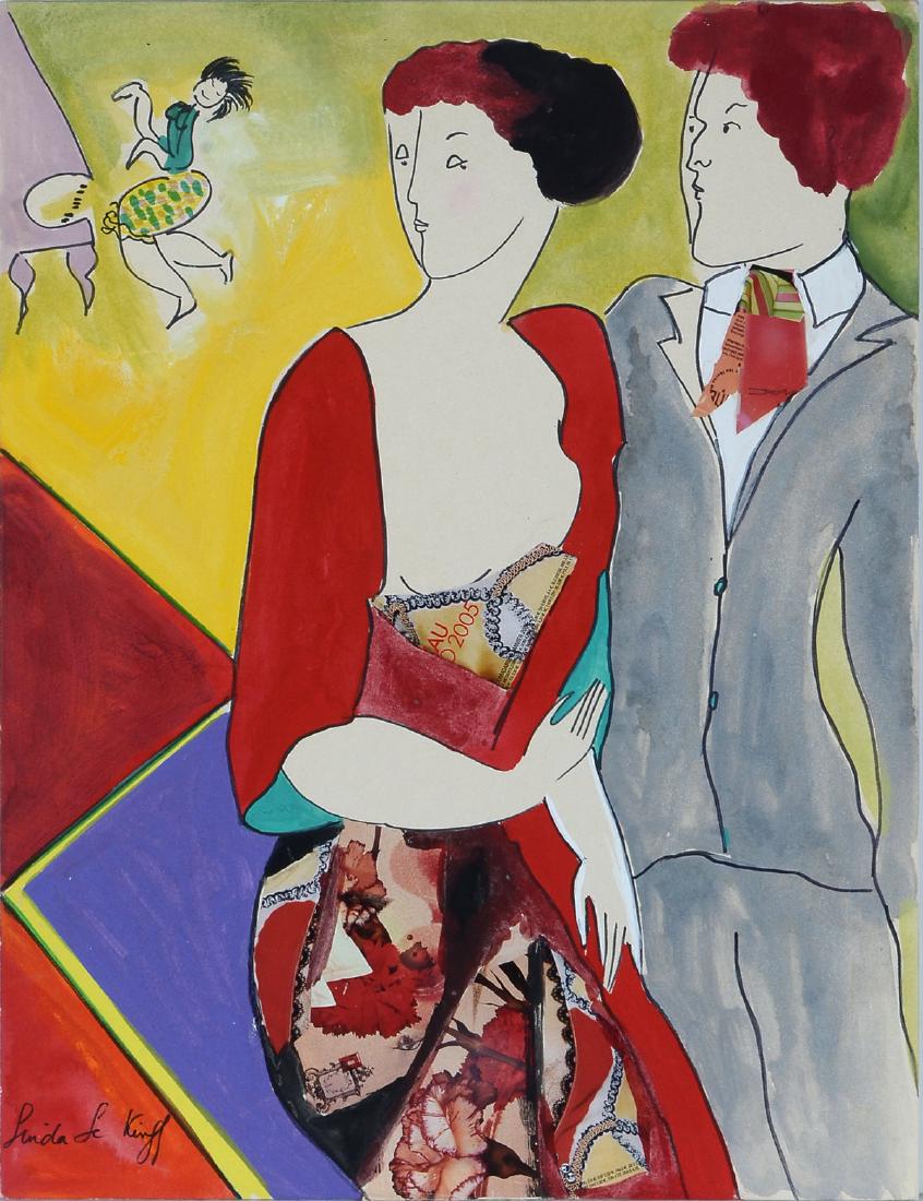 LINDA LE KINFF SIXTANE AU PIANO PAINTING/COLLAGE: LE KINFF, Linda, (French, 1949): Sixtane Au Piano, Painting with Collage on Board, 25.50" x 19.50", signed lower left, signed and titled verso dated Paris 2005, unframed.