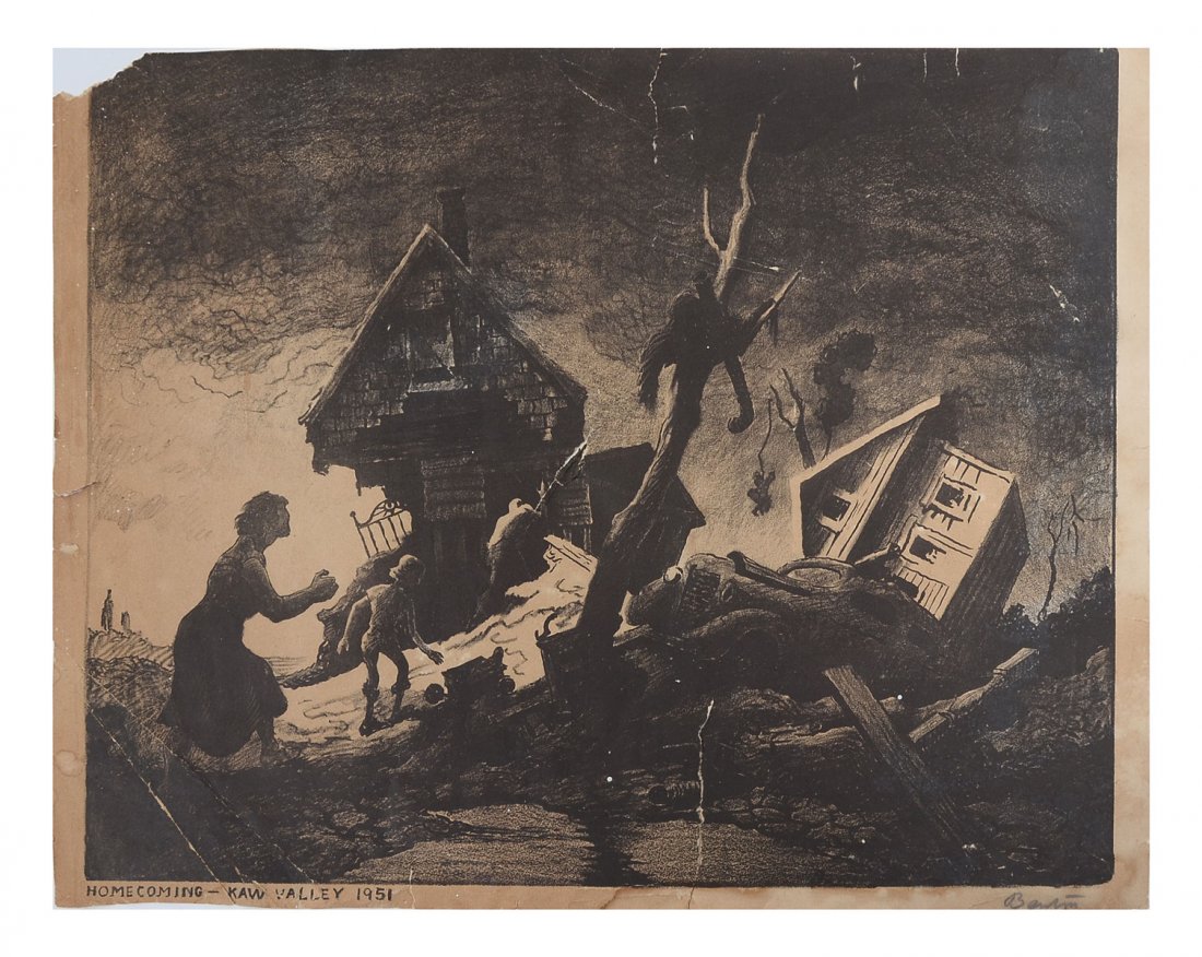 THOMAS HART BENTON LITHO HOMECOMING-KAW VALLEY1951: BENTON, Thomas Hart, (American, 1889-1975): Homecoming-Kaw Valley 1951, Lithograph, 11.75" x 15.75" with margins, pencil signed lower right, titled lower left, unframed.