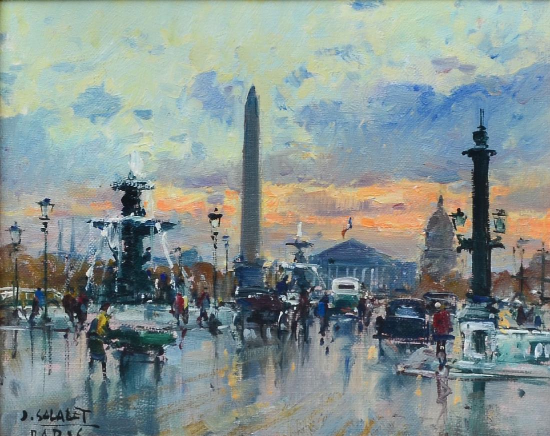 JEAN SALABET PARIS SUNSET PAINTING: SALABET, Jean, (French, 1900-?): Paris Sunset, Oil/Canvas, 8.75'' x 10.75'', signed lower left, original frame 14.25'' x 16.25''.