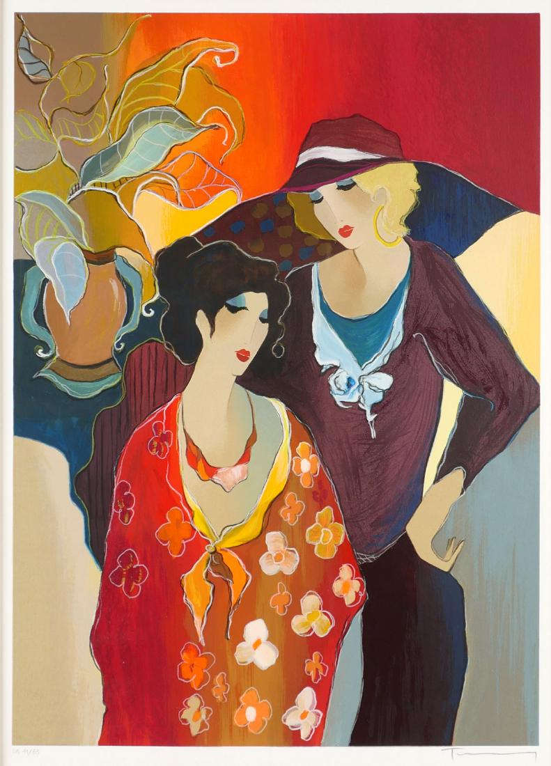 TARKAY SERIGRAPH "JUST THE TWO OF US": TARKAY, Itzchak Isaac (Yugoslavian, 1935-2012): "Just the Two of Us", Serigraph, sight size with margins 26.50" x 19", pencil signed lower left, marked EA 41/65 lower left, framed 38.50" x 38.50" x 31