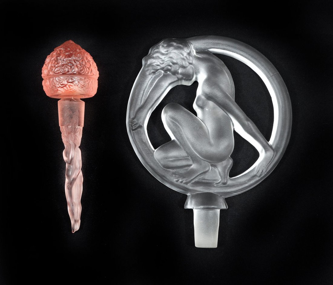 2 NUDE PERFUME BOTTLE STOPPERS: 2 NUDE PERFUME BOTTLE STOPPERS: These stoppers may be what you need to complete your collection or they are lovely on their own. 1) Hoffman? peach colored perfume bottle stopper. Weight approx 15 oz a