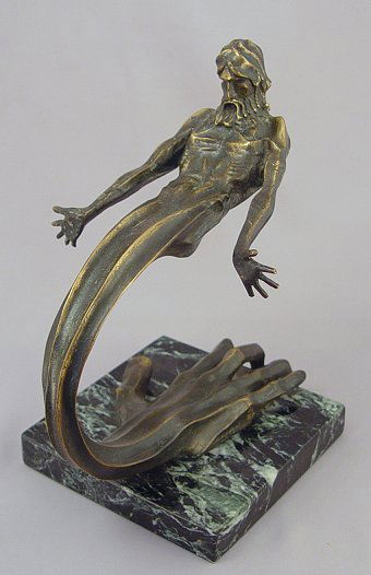 TOM BENNETT MERMAN BRONZE: BENNETT, Tom, (American, 20th Century): Merman, Bronze, 9 1/2'' h. x 8 1/2'' d., signed and numbered 16/24, affixed to marble plinth.