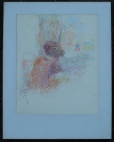 WOLF KAHN MOTHER AND CHILD PASTEL: KAHN, Wolf, (American, 1927-): Mother and Child, Pastel Crayon, 16" x 13 1/2", sight size, signed, glassed and matted, 22" x 18". From the Collection of Don Page.