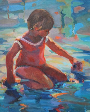 CHILD PLAYING AT BEACH PAINTING WHITNEY *NICE*