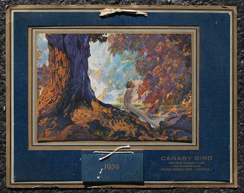 MAXFIELD PARRISH DAY DREAMS CALENDAR 1939: MAXFIELD PARRISH DAY DREAMS 1939 CALENDAR: Print size is 7" x 9 3/4", entire size is 11 3/4" x 15", Company stencil of Canary Bird, Linden, N.J, all months are intact. Scattered abrasions, corners ben